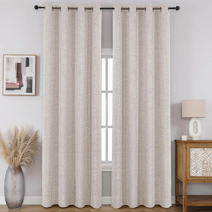 CUCRAF Fenstervorhänge, 100% verdunkelnd, 137,2 cm lang, 2 Paneele, Leinenoptik, wärmeisoliert, Ösenvorhänge, Raumverdunkelungsvorhang für Schlafzimmer, Wohnzimmer, (B 132 x L 137 cm, gebrochenes