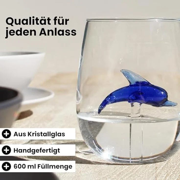 Winkee Glas Winkee - Handgemachtes Delphin Glas, Kristall-Trinkglas, Dessertg – Bild 4