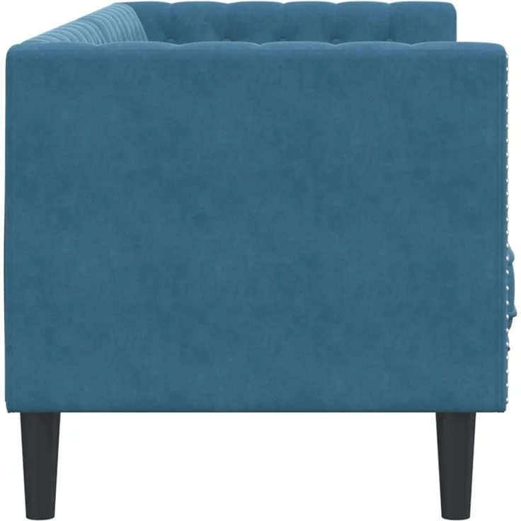 vidaXL Chesterfield-Sofa mit Nackenrollen 3-Sitzer Blau Samt 372701 – Bild 4