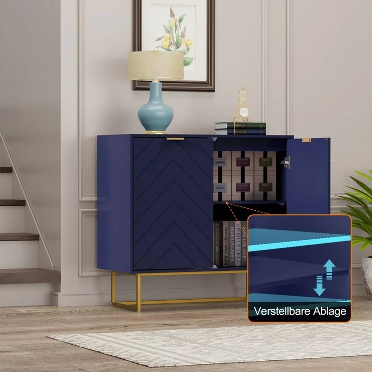 UEV Sideboard Kommode mit 2 Türen & Verstellbaren Ablagen & Metallfüße 80 x 40 x 77,5 cm (mit Kippschutz), Küchenschrank Mehrzweckschrank für Flur Wohnzimmer Schlafzimmer – Bild 4