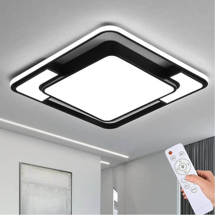 style home Deckenleuchte lampe LED Deckenlampe, 90W Warmweiß bis Kaltweiß 3000K-6000K, LED fest integriert, dimmbar mit Fernbedienung, Quadrat für Schlafzimmer Wohnzimmer Esszimmer 42X6cm,Schwarz – Bild 1