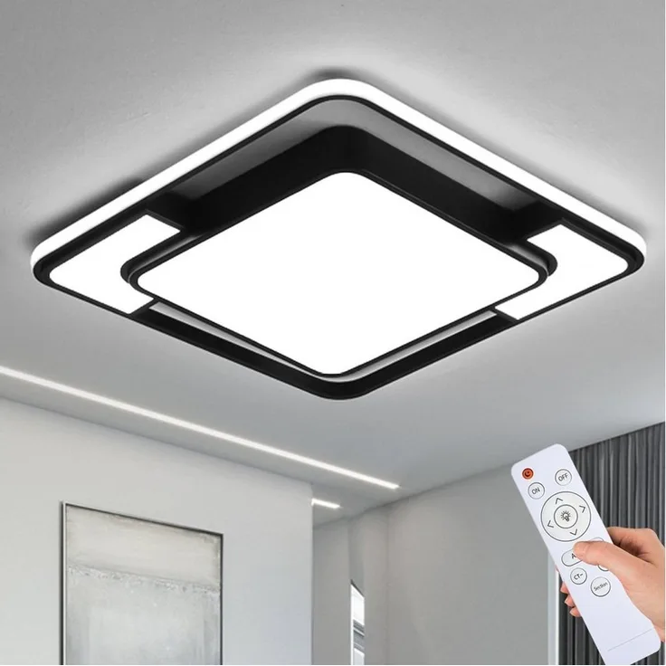 style home Deckenleuchte lampe LED Deckenlampe, 90W Warmweiß bis Kaltweiß 3000K-6000K, LED fest integriert, dimmbar mit Fernbedienung, Quadrat für Schlafzimmer Wohnzimmer Esszimmer 42X6cm,Schwarz