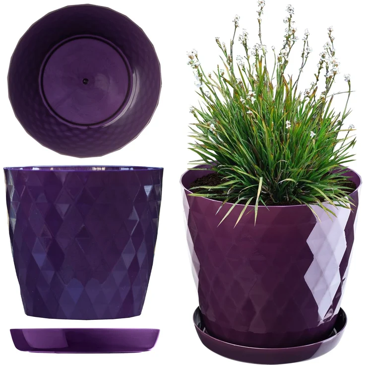 KADAX Kunststoff-Blumentopf mit Ständer, Blumentopf-Abdeckung, Blumen, 12 cm, Lila – Bild 1