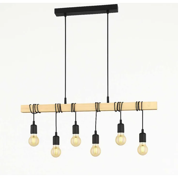LED Pendelleuchte, Holzbalken Eiche Optik, H 191,5 cm