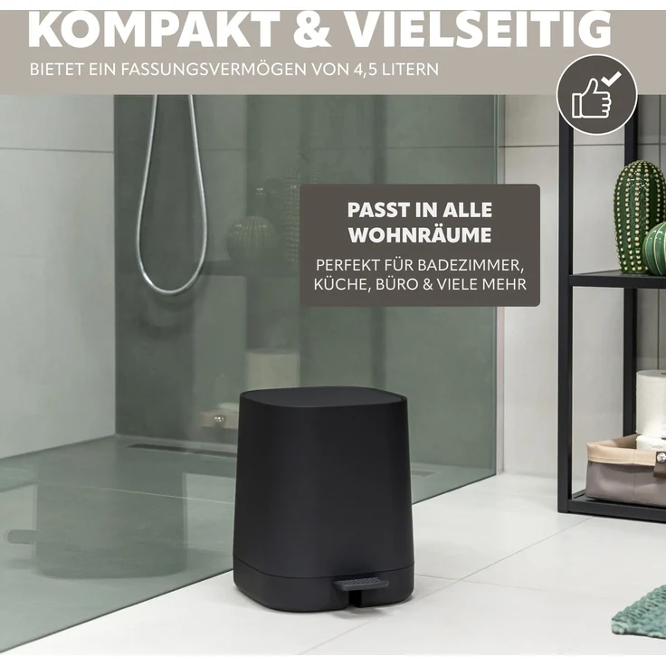 eluno Bad-Set VALONA 5tlg. mit Seifenspender, Becher, Schale, Kosmetikeimer 4,5 Liter und WC-Garnitur aus Kunststoff in Schwarz – Bild 4
