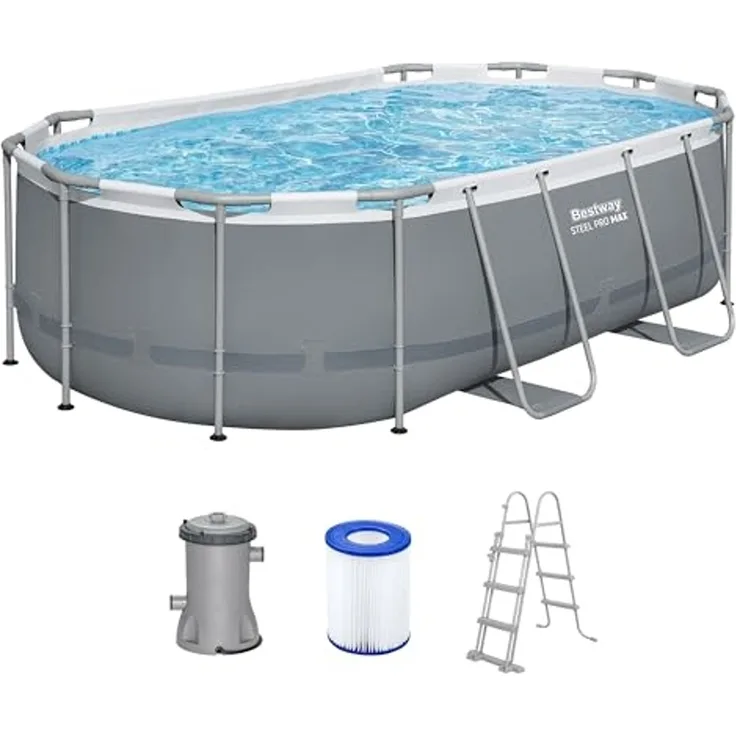 Bestway 56620 Steel Steel Pro MAX™ Frame Pool Set mit Filterpumpe 427 x 250 x 100 cm , grau, oval