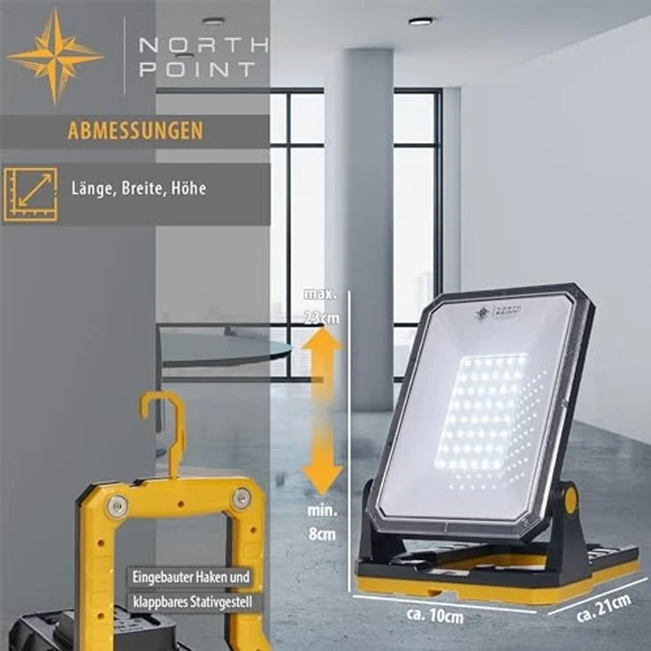 Northpoint LED Baustrahler Akku Arbeitsstrahler 3000lm dimmbar 30W kompatibel mit 7 Akkusystemen – Bild 4