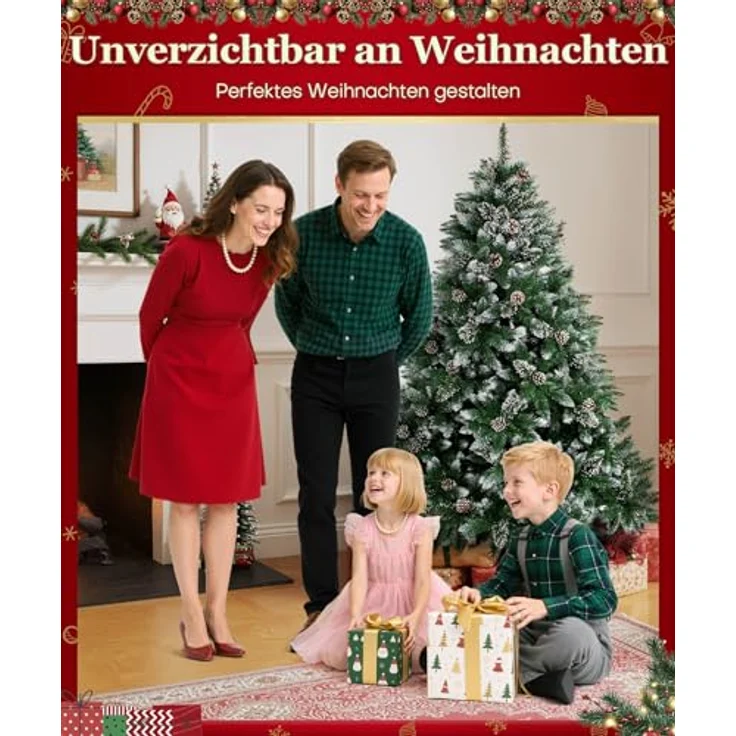 Yorbay Künstlicher Weihnachtsbaum Künstlicher Tannenbaum mit Schnee, Kiefernzapfen, mit Ständer, Weihnachtsbaum Christbaum für Weihnachten-Dekoration – Bild 9