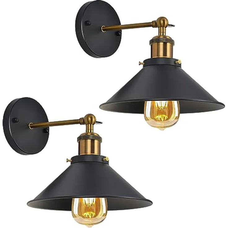 Comely 2 Stück Vintage Wandlampe, Schwarze Wandleuchte Industrial Design, 180° Verstellbare Wandlampe E27 max. 40W Deckenspots Innen für Wohnzimmer Schlafzimmer Büro Küche Flur – Bild 1