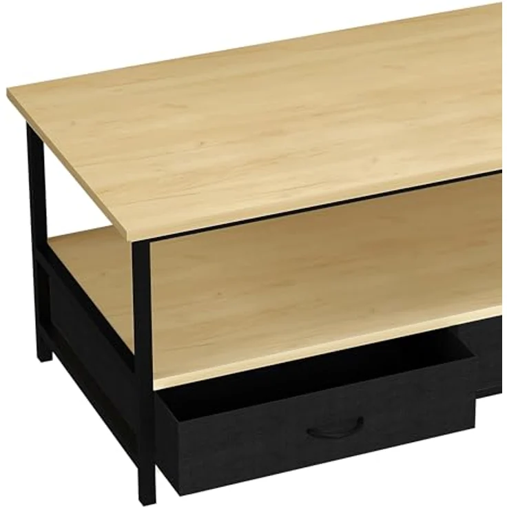 MID.YOU Couchtisch Flonila, rechteckig, Schwarz und Honigeiche, Metall, mit 2 Schubladen, rostfrei, 50x45x100 cm – Bild 5