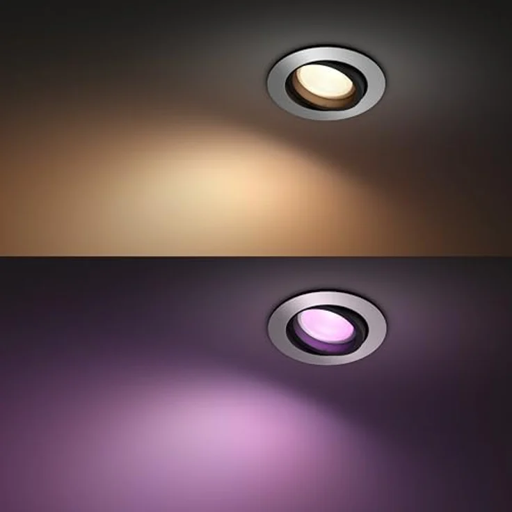 Philips Hue White & Color Ambiance Centura runde Einbauspots 1er Pack (1.050 lm), dimmbare Deckenlampen mit 16 Mio. Farben, smarte Lichtsteuerung über Sprache und App, aluminium, neue Generation – Bild 4