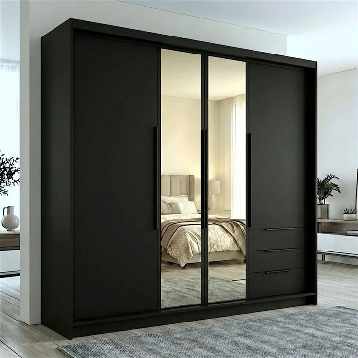 A&J MöbelLand GmbH Drehtürenschrank viertüriger Kleiderschrank mit Schubladen und Metallgriffen. (Geräumiger vier¬türiger Kleiderschrank mit Schubladen und Metallgriffen. Geräumiger Schrank mit einer Breite von 200 cm und Schubladen, ideal zur Aufbewah... – Bild 1