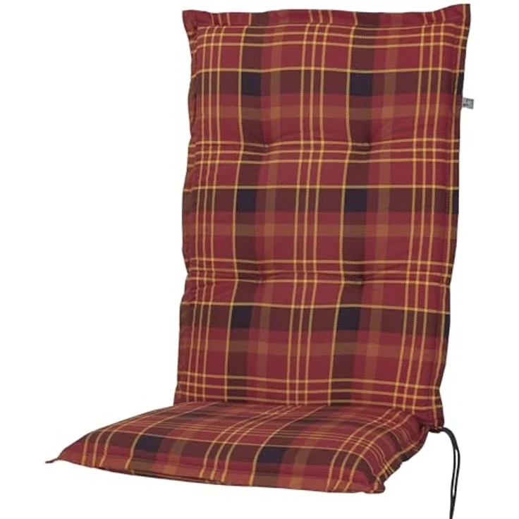KETTtex Hochlehnerauflage Hochlehner Milano 2393 rot-gelb kariert 120x49x6 cm KETTtex, (1 St), Halteband verstellbar mit Bindebändern – Bild 1