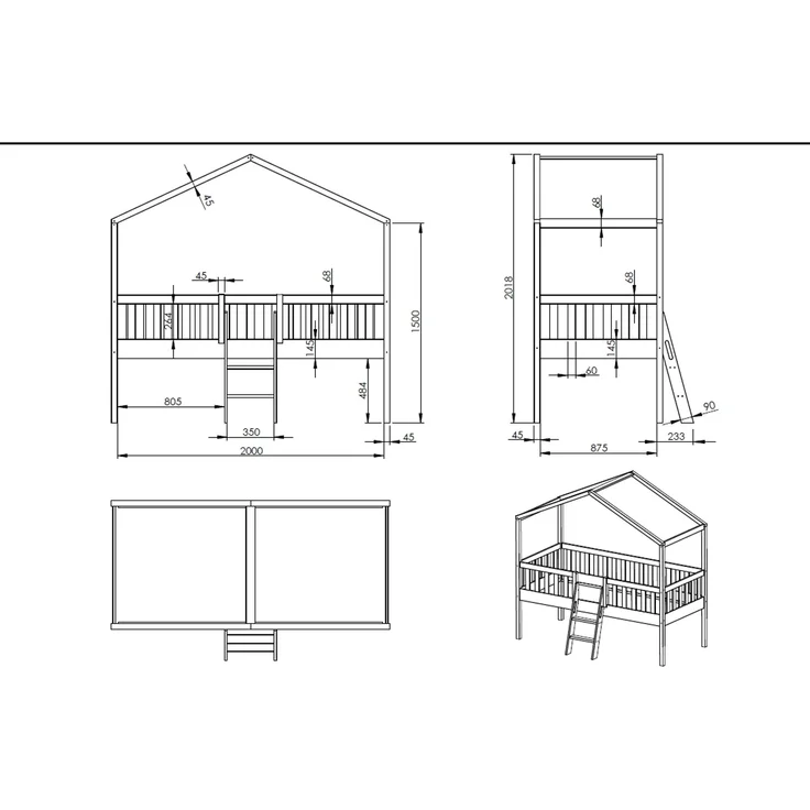 Hausbett mit Leiter Kapua 209x120x202 Kinderbett Massivholz Weiß – Bild 5