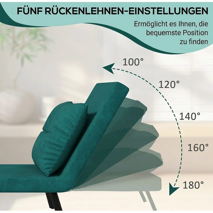 HOMCOM Schlafsofa, Stahl, Polyester, Grün, 63 x 73 x 81 cm – Bild 5
