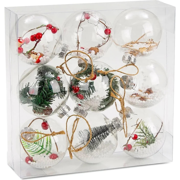 BRUBAKER Weihnachtsbaumkugel Christbaumkugel Set aus Acryl (9 St), Baumkugel Set mit Juteaufhängern, befüllte Weihnachtskugeln – Bild 1