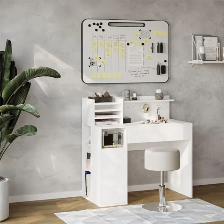 Schreibtisch Weiß 2 Teile, mit Hocker Vicco – Bild 3