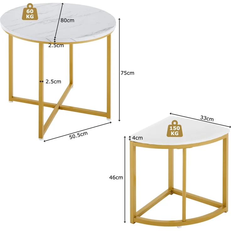 Runder Esstisch 80 cm mit 4 Samtstühlen, MDF Tischplatte weiß, Essgruppe mit vergoldetem Metallrahmen für Küche & Esszimmer – Bild 10