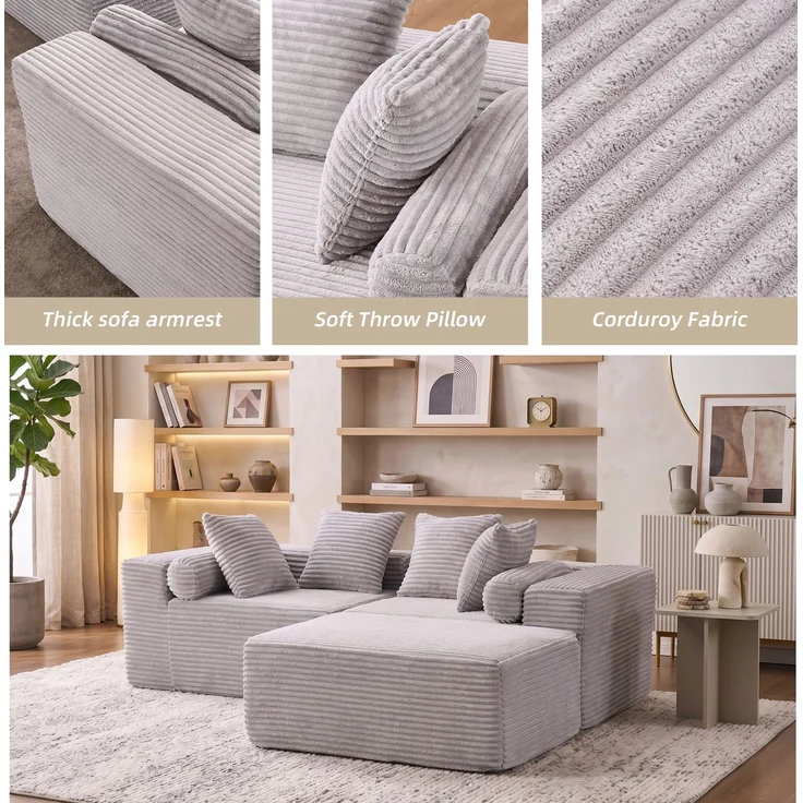3-Sitzer Ecksofa B 266 x T 110 x H 60,01 cm, modular mit Schaumstoff und Federn – Bild 7