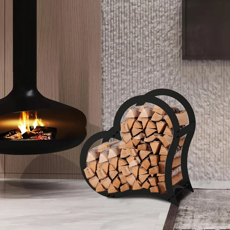 DanDiBo Kaminholzregal Innen Metall Schwarz Stehend Herz 52 cm Kaminholzständer 96469 Kaminholzhalter Brennholzregal Feuerholzregal – Bild 6
