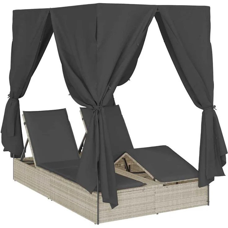 vidaXL Doppelte Sonnenliege Hellgrau Poly-Rattan 3376132 – Bild 2