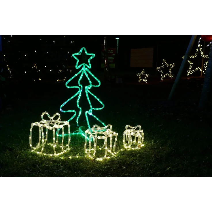Gartenpirat LED Dekofigur Geschenkboxen 3er-Set Drahtgestell mit Lichtschlauch Weihnachtsdeko – Bild 5