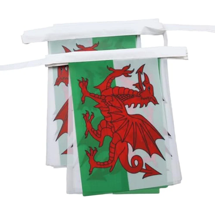 AZ FLAG - Fahnenkette Wales 6 Meter Mit 20 Flaggen - 21x14 cm - Walisische Girlande Flaggenkette 14 x 21 Cm – Bild 1