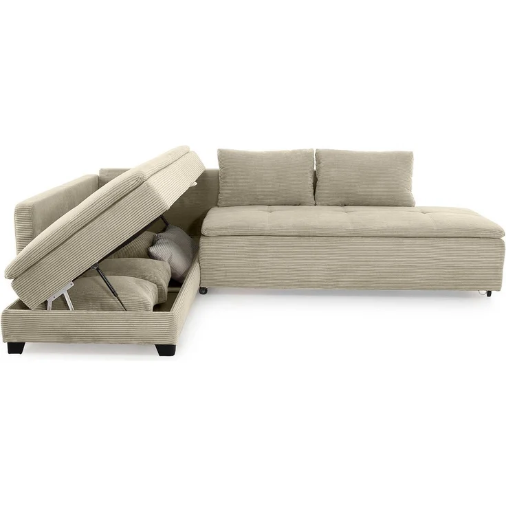 Ecksofa-Dauerschläfer Doppelbett Federkern Bettkasten Couch in Cord Beige Grau – Bild 7