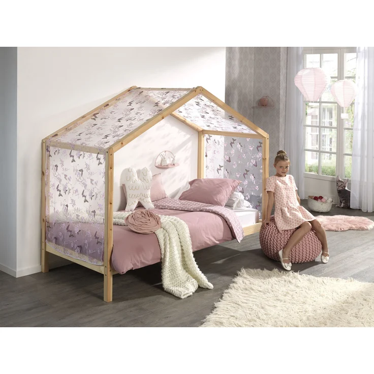 Hausbett mit Textilhimmel Kapua 210x97x170 Massivholz Natur – Bild 3