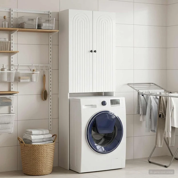 vidaXL Toilettenschrank ALKMAAR Hochglanz Weiß 66 x 25,5 x 190 cm 896259 – Bild 1
