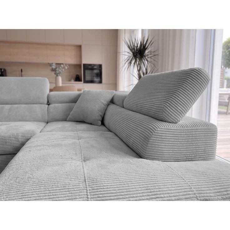 AX LIVING Konak Cord-Schlafsofa R Hellgrau 276 cm breit – Bettkasten & Kopfstützen – Bild 5