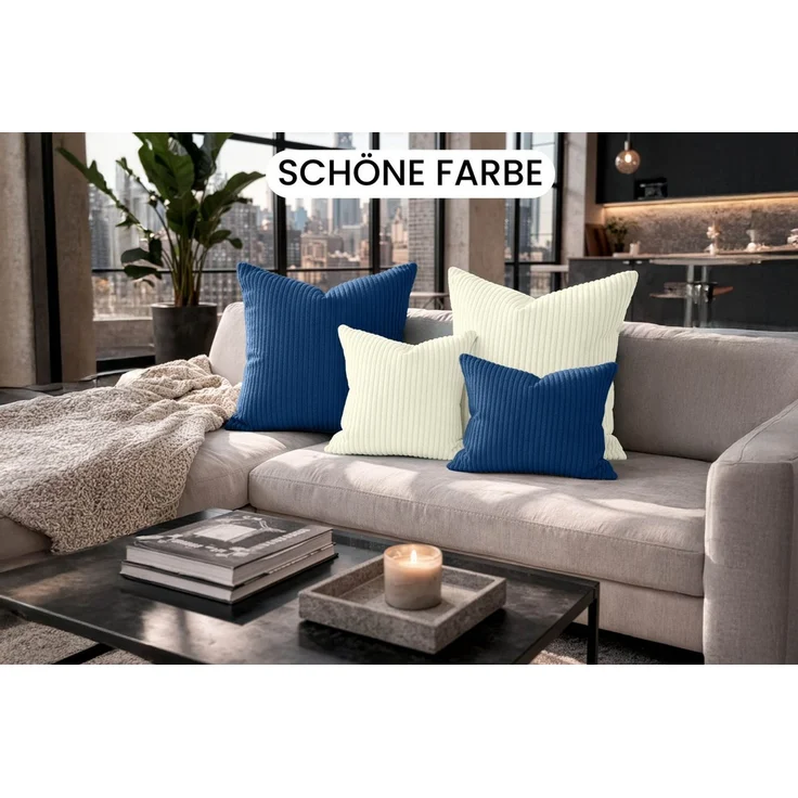 Amilian Dekokissen Sofakissen Cord-Optik 4er Set mit Füllung 2x 40x40 + 2x 35x45 cm, mit Füllung, Hotelverschluss, formstabil – Bild 4