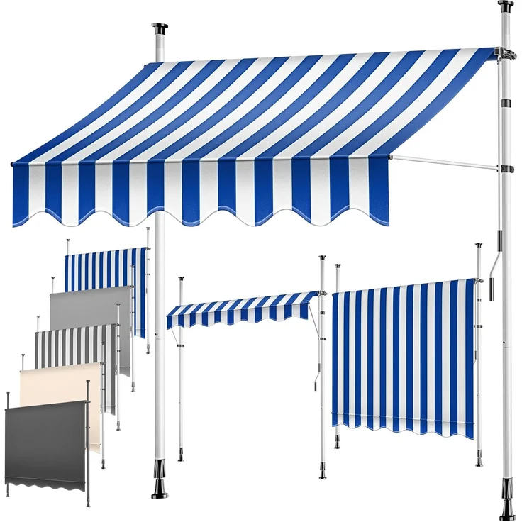 KESSER® Klemmmarkise mit Handkurbel Balkon, Balkonmarkise ohne Bohren, UV-beständig höhenverstellbar wasserabweisend, Sonnenschutz, Terrassenüberdachung, einfache Montage 350cm – Bild 1