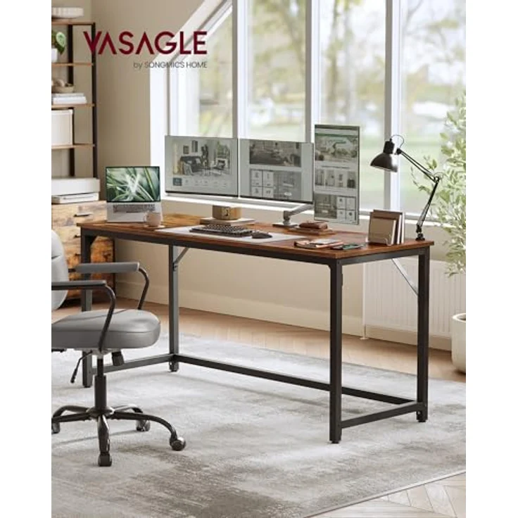 VASAGLE Tisch, Computertisch, Bürotisch, 160 x 60 x 76 cm, für Arbeitszimmer, Schlafzimmer, Wohnzimmer, vintagebraun-tintenschwarz – Bild 3