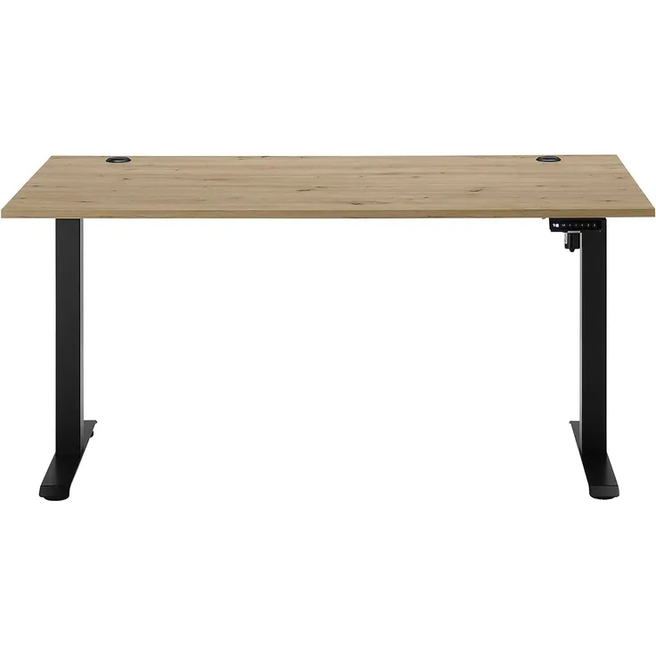 Elektro-Schreibtisch Gedankenplatz / Ben 3, Holzwerkstoff, Schwarz, Holzfarben