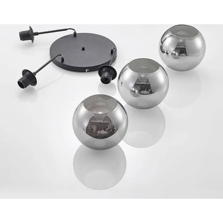 Lindby Pendelleuchte 'Jurian', 3-flammig aus Rauchgrauem Glas und schwarzem Stahl, E27 Fassungen für max. 15W, Ø 32 cm, ideal für Wohnzimmer und Esszimmer – Bild 8
