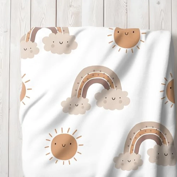 MTOnlinehandel Babybettwäsche Little Sunrise Biber/ Flanell in 100x135 + 40x60 cm, Boho, 100% Baumwolle, 2 teilig, Winterbettwäsche kuschelig und weich, Regenbögen und Sonne, weiß – Bild 8