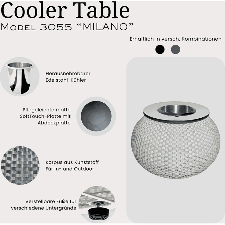 COOTAB Cooler Table MILANO 3-in-1 Loungetisch mit Edelstahl-Kühler - Champagner – Bild 3