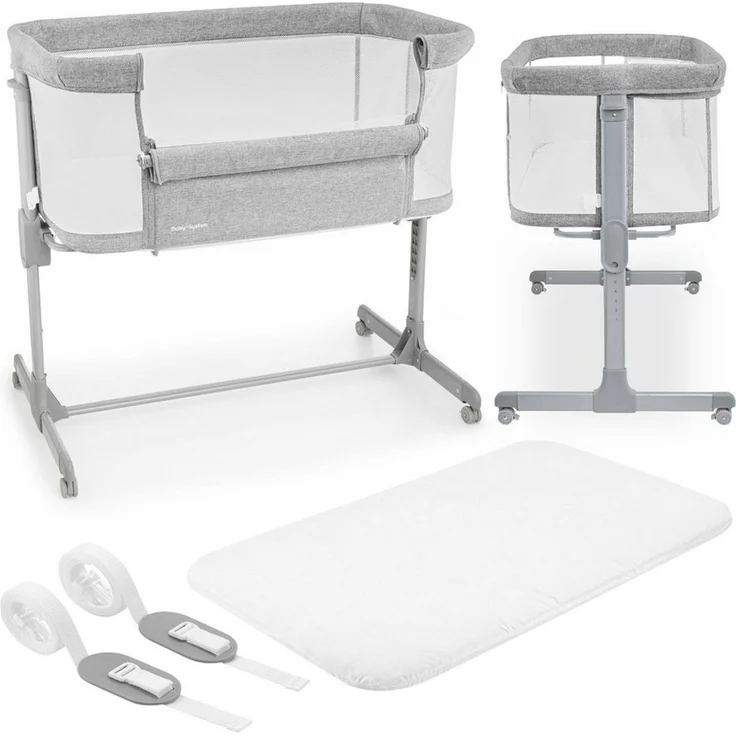 Moby-System Beistellbett Baby-Beistellbett LUNA 3in1 - Ideal für Neugeborene - grau – Bild 1