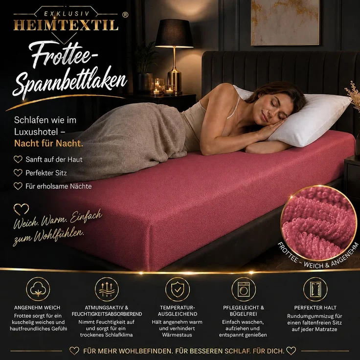 EXKLUSIV HEIMTEXTIL Frottee Spannbettlaken Premium 200 x 220 cm Bordeaux – Bild 3