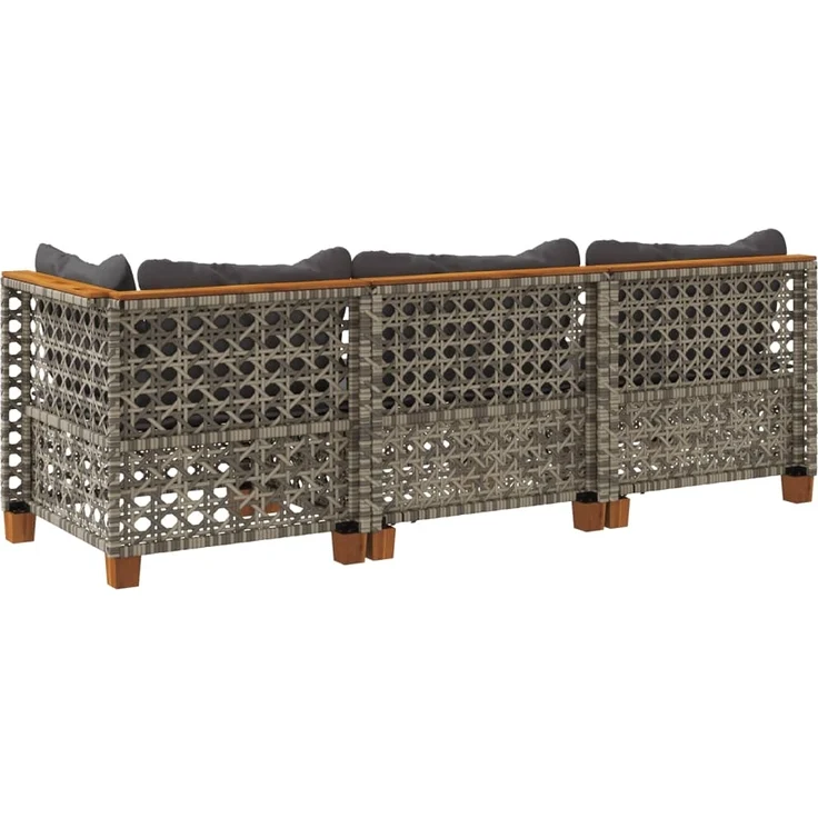 vidaXL Gartensofa mit Kissen 3-Sitzer Grau Poly Rattan 365942 – Bild 5