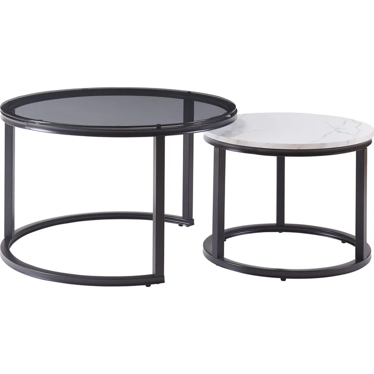 Couchtisch 2er Set Kokkola Rauchglas/Marmoroptik, weiß [en. casa] – Bild 6