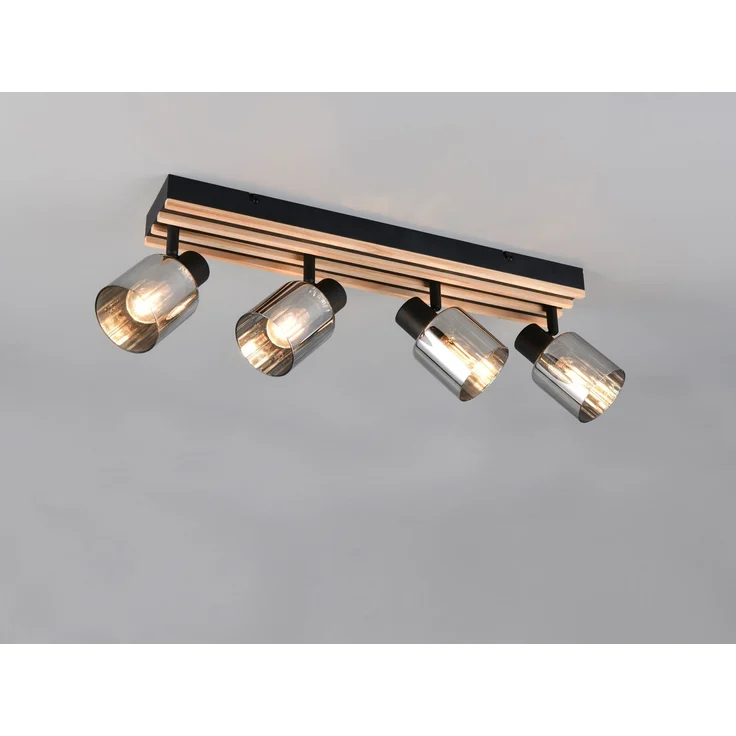 Deckenstrahler TRAVIA 4-flammig, Rauchglas Schwarz & Holzlamellen, Breite 64,5cm – Bild 3