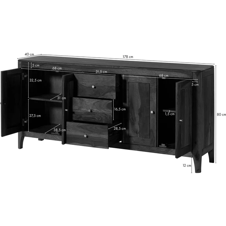 Sideboard Sheesham 178 x 40 x 80 walnuss geölt BROOKLYN #28 – Bild 6