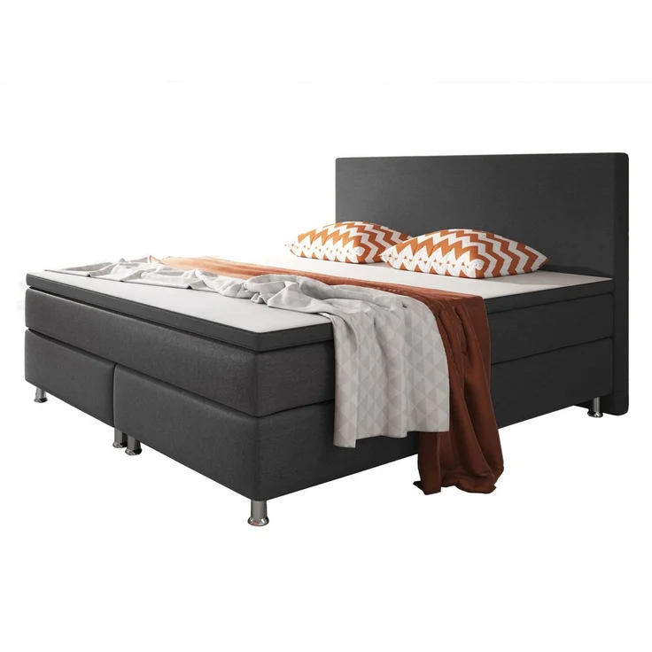 inter Boxspringbett Berlin Webstoff mit 7 Zonen Taschenfederkern und Topper (180x200 cm, Anthrazit mit 7 Zonen Taschenfederkernmatratzen und Topper), Taschenfederkern-Komfort, gepolstertes Kopfteil, inklusive Matratzen – Bild 1