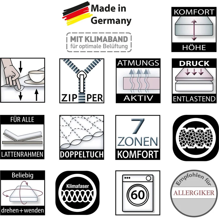 Betten-ABC Mammut – 7-Zonen-Kaltschaummatratze für Seitenschläfer, Härtegrad H2 bis H5, Größe: 160x200, Härtegrad: H5 – Bild 5