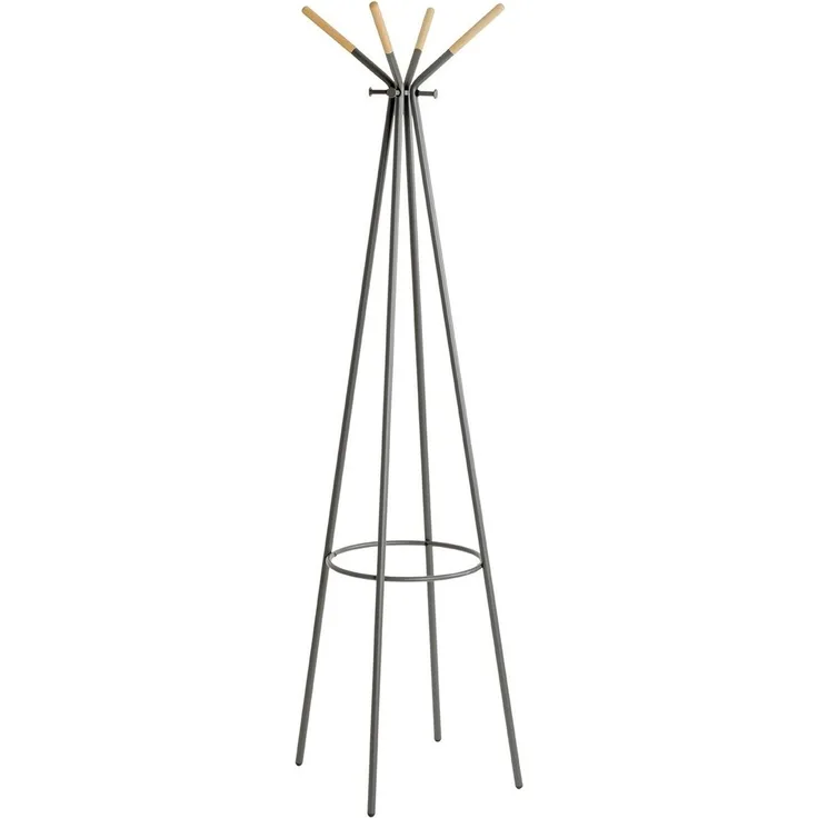 Haku Garderobenständer mit 8 Garderobenhaken aus Stahl und Massivholz, grau-natur, freistehend, Ø 56 cm, H 175 cm