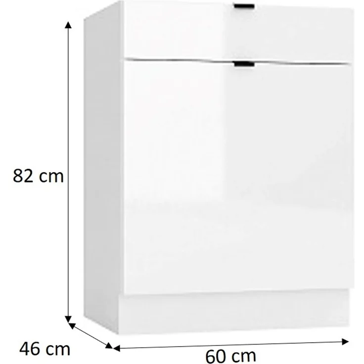 Alice D60S1 P/L Küchenunterschrank mit 1 Schublade und Tür, 60 x 82 x 44,6 cm, Weiß Hochglanz – Bild 5