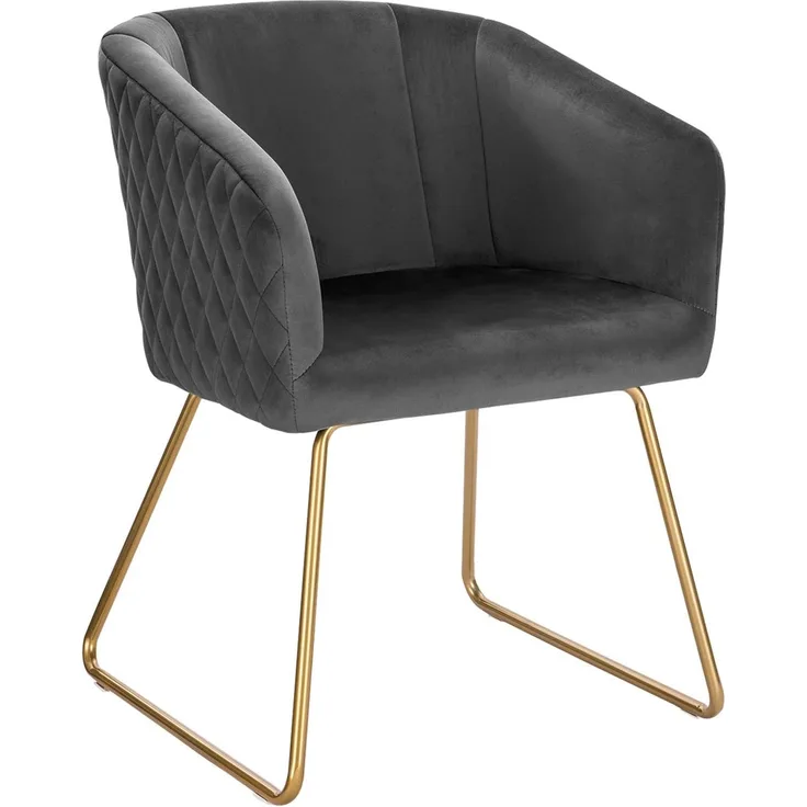 WOLTU BH271dgr-1 1 Esszimmerstühle Küchenstuhl Polsterstuhl Wohnzimmerstuhl Sessel mit Armlehne, Sitzfläche aus Samt, Metall Gold Beine, Dunkelgrau