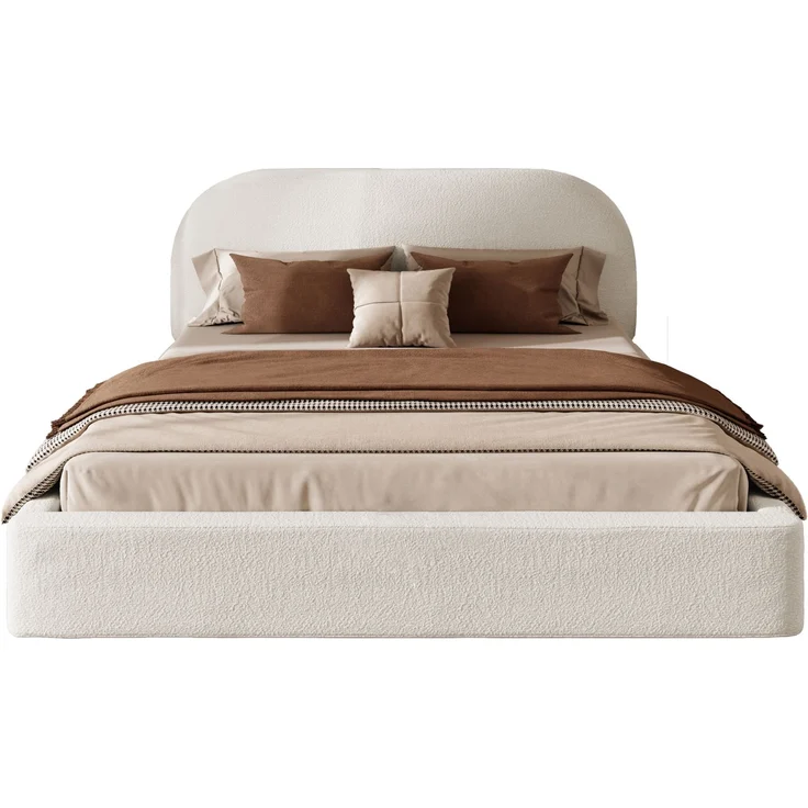 Polsterbett,Doppelbett,180 x 200cm, Bett mit Lattenrost, gepolstertes Kopfteil, Beige Bouclé – Bild 8